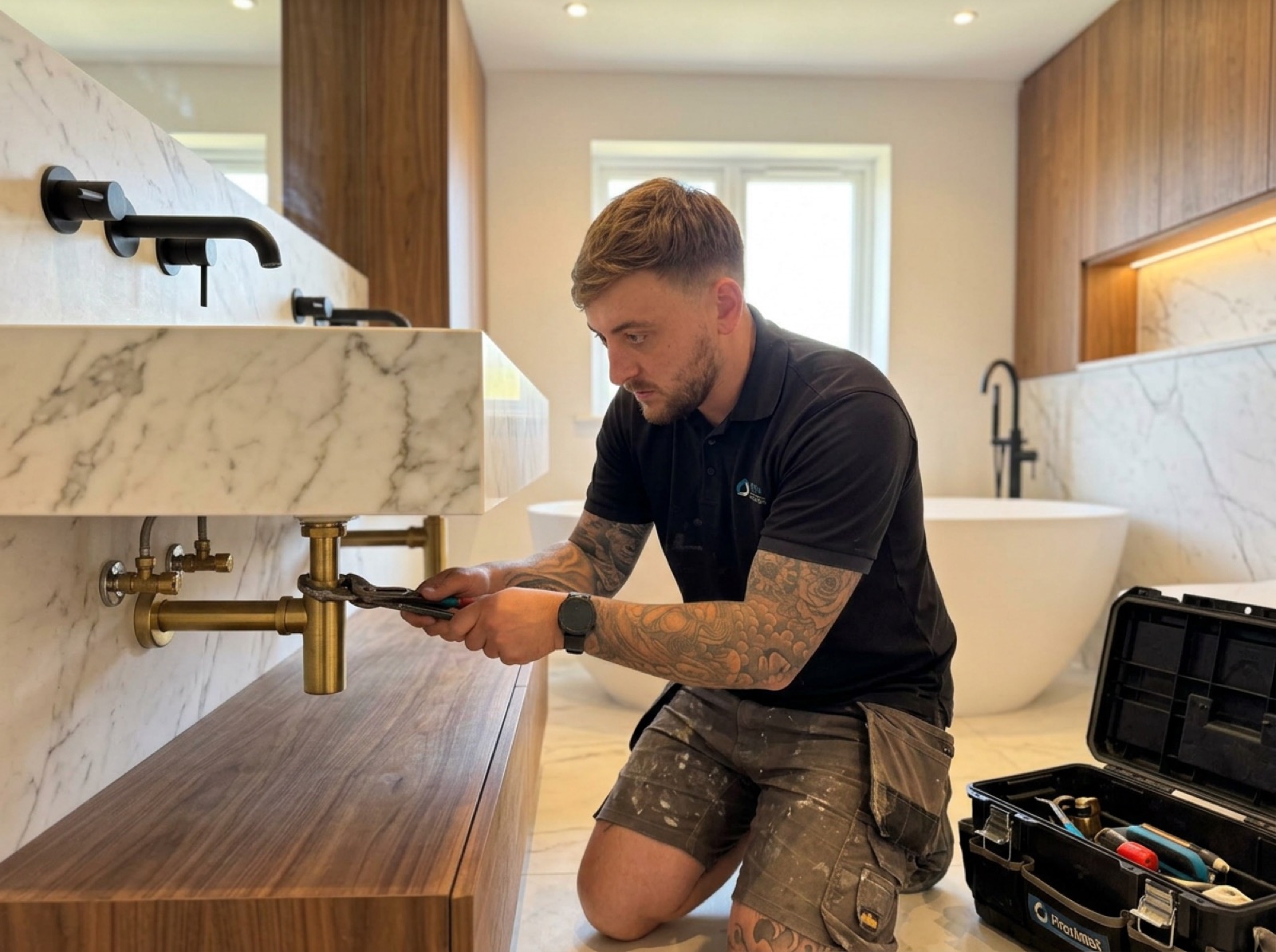 Plumbing a marble basin